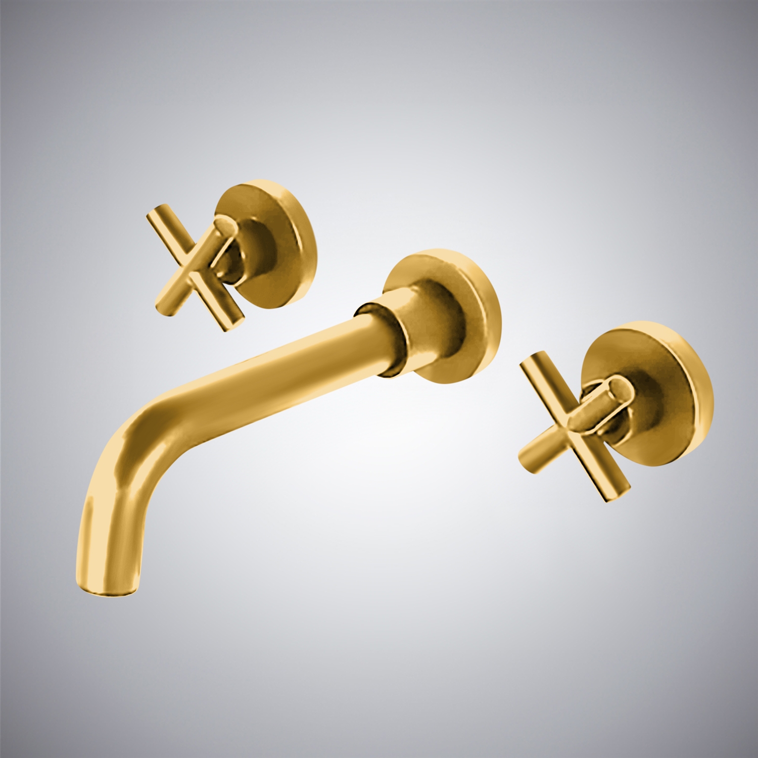BathSelect Rennes Gold Finish Wall Mount Dual Cross Handle Bathroom Faucet