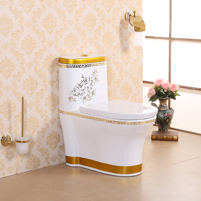 Vermont European Style Floor Mounted Lavatory in Ceramic White and Gold Lining Finish