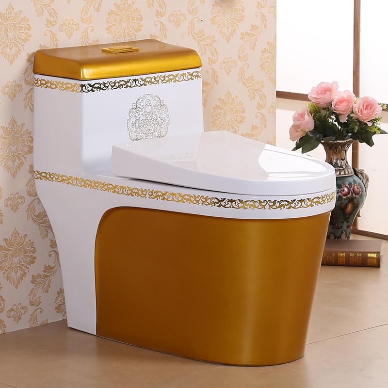 Vermont European Style Floor Mounted Lavatory in Ceramic White and Gold Finish with Gold Lining Design