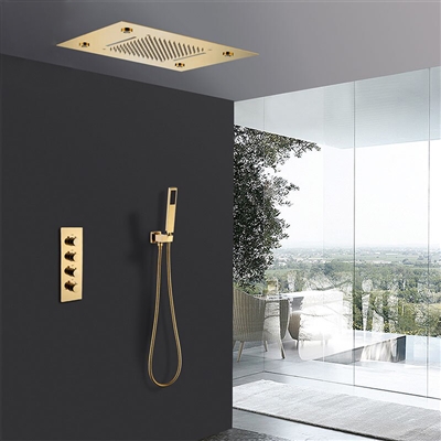20 Inch LED Gold Thermostatic Shower Panel Set