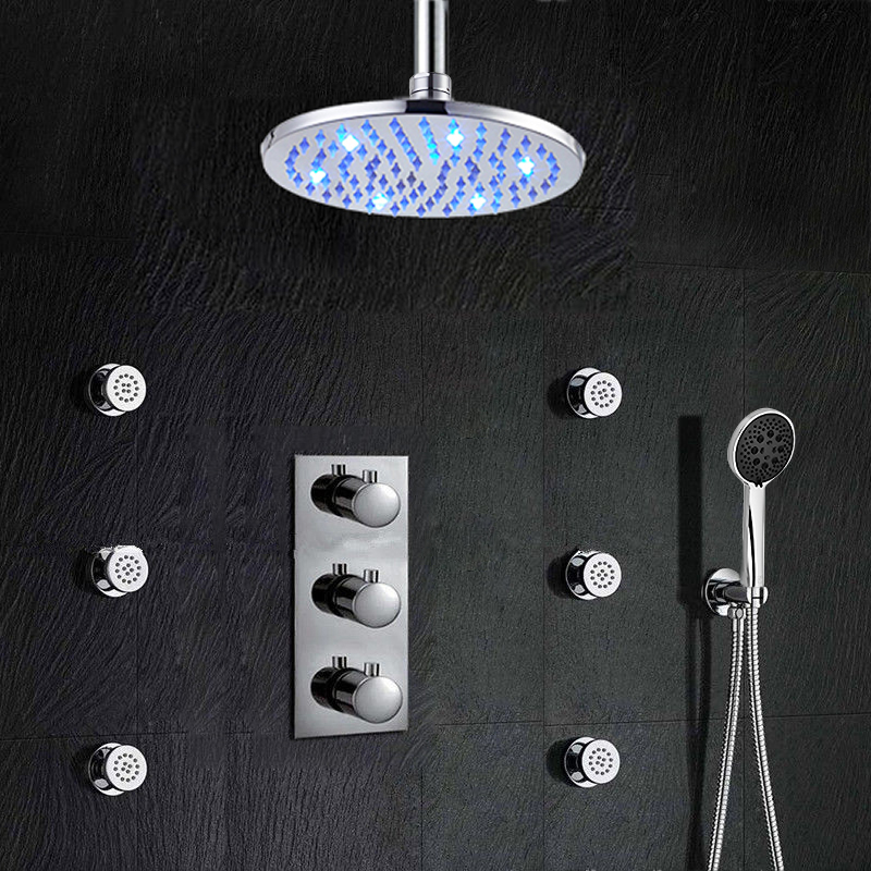Wella RainShower Head System Color Changing Water Powered Led Shower with Adjustable Body Jets