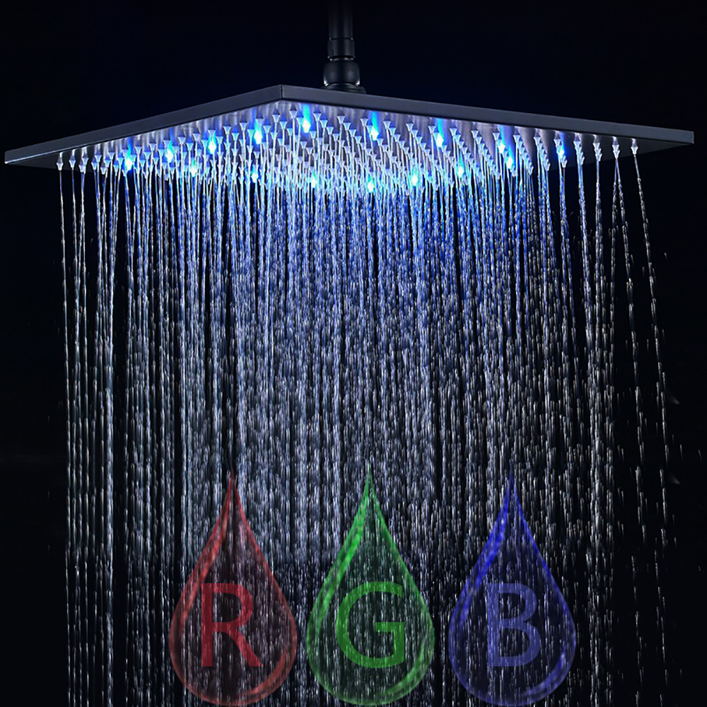 16" Oil Rubbed Bronze Finish Square Color Changing LED Rain Shower Head