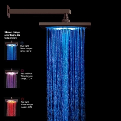 12" Oil Rubbed Bronze Square Color Changing LED Rain Shower Head