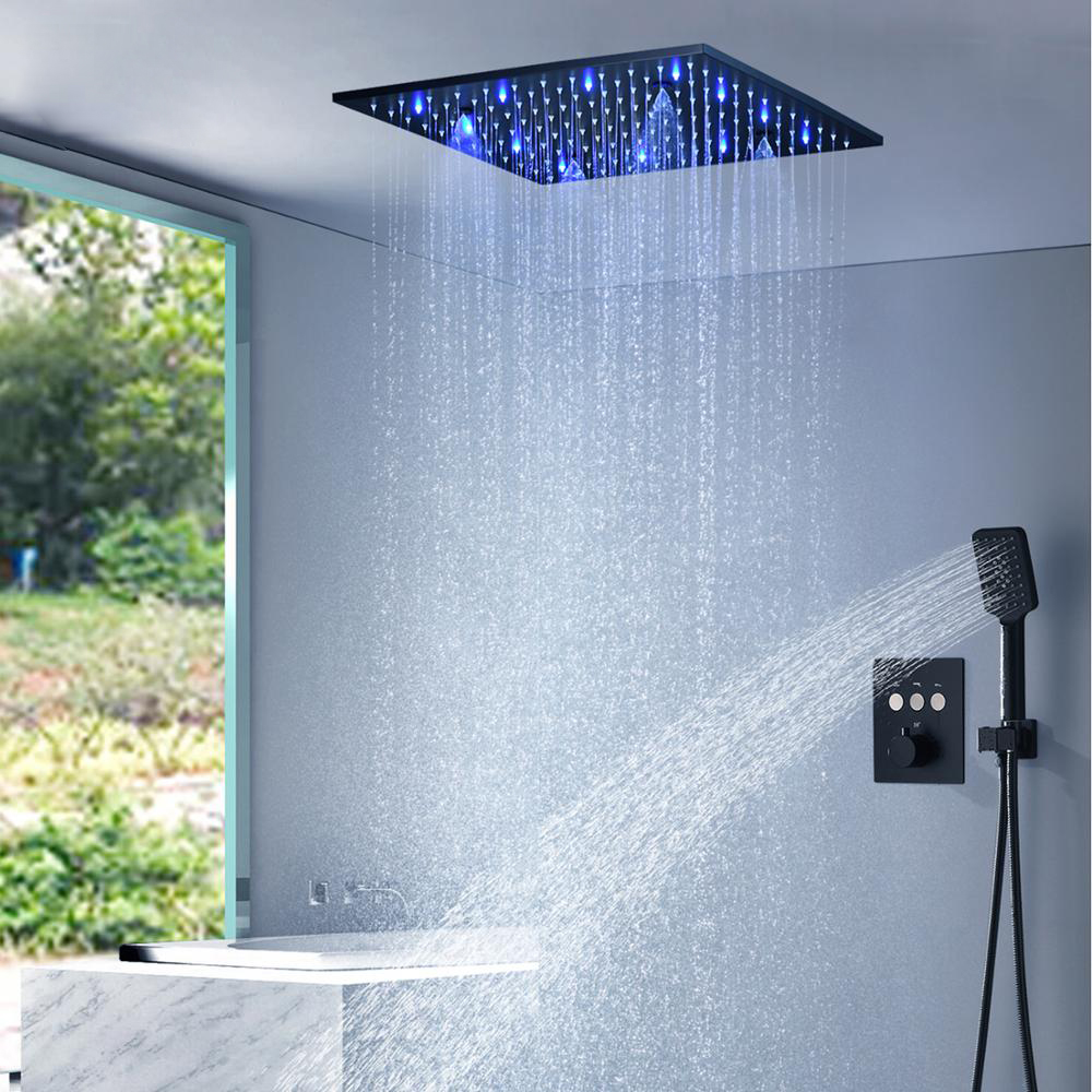 Oil Rubbed Bronze Shower Head 16 inch LED Rainfall Top Sprayer Round Shower 