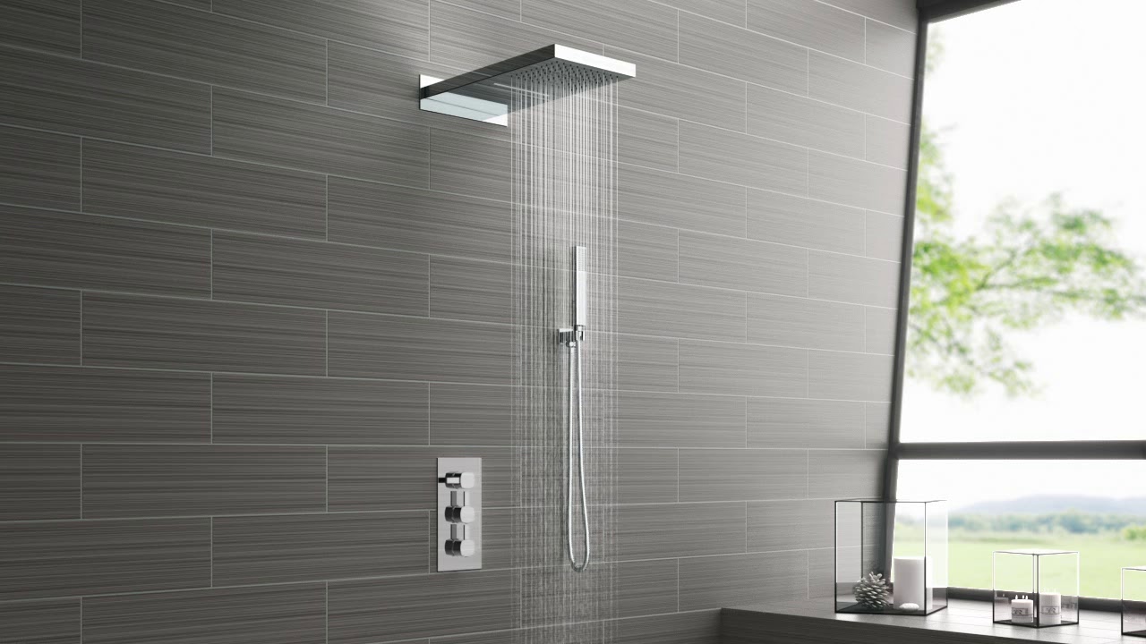 Leo Contemporary Style Chrome Finish Rain And Waterfall Shower Head With 3 way Mixer And Handheld Shower