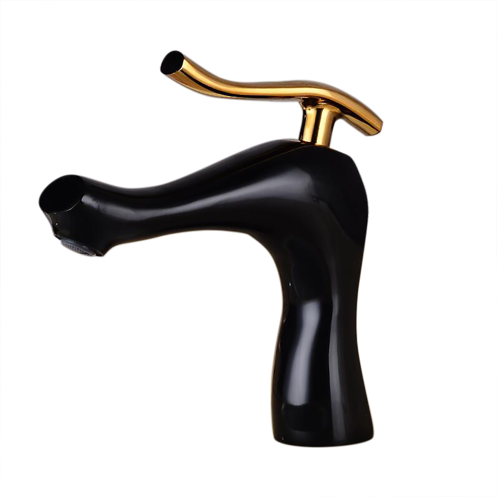 BathSelect Naples Gold Finish Single Handle Bathroom Faucet With Black Finish Spout