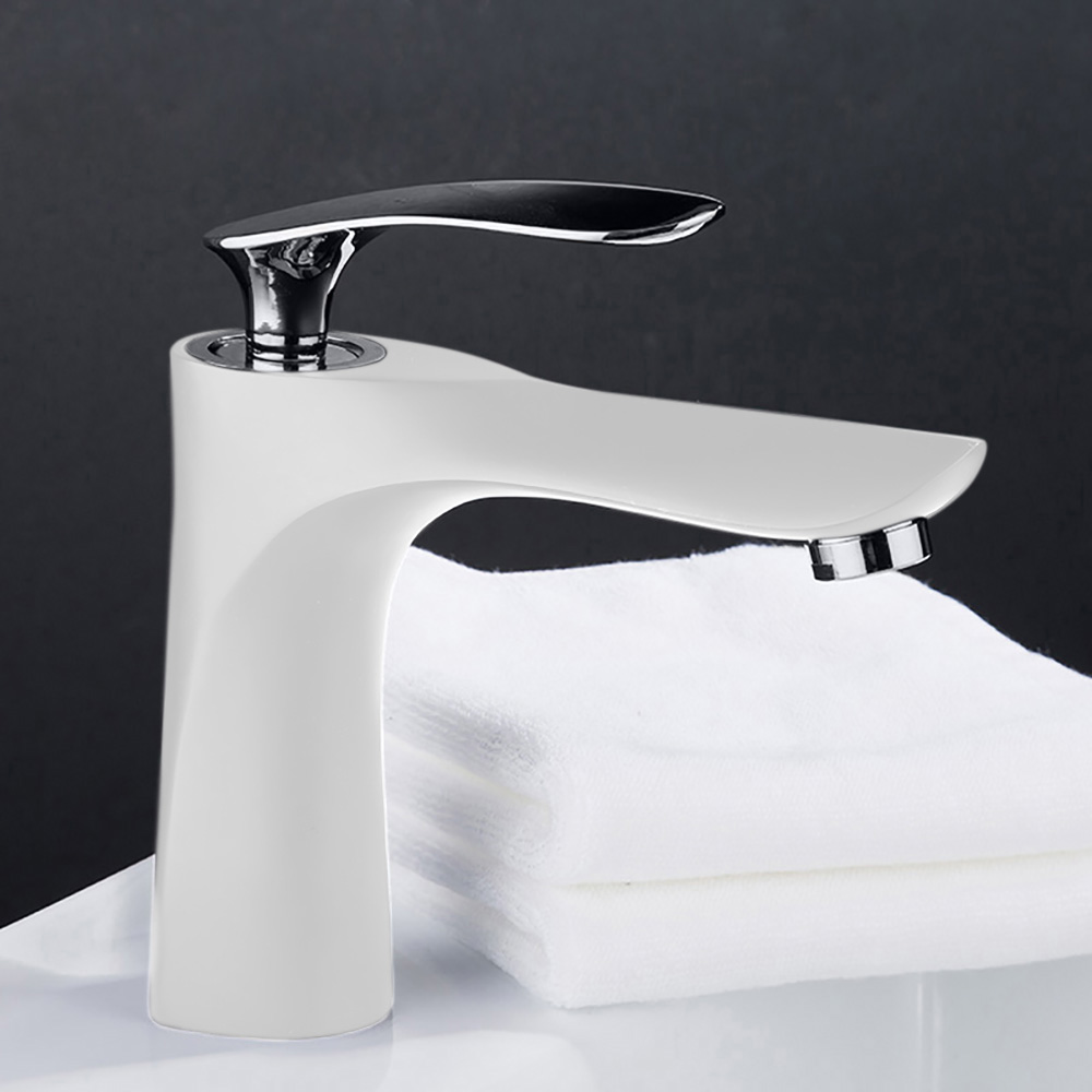 Reno Single Handle Long Reach Spout White & Chrome Finish Bathroom Faucet