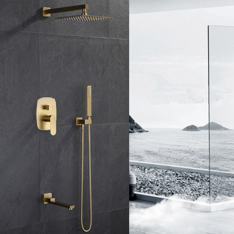BathSelect Le Havre Brushed Gold Bathroom Rainfall Brushed Gold Concealed Rainfall Shower System with Tub Faucet