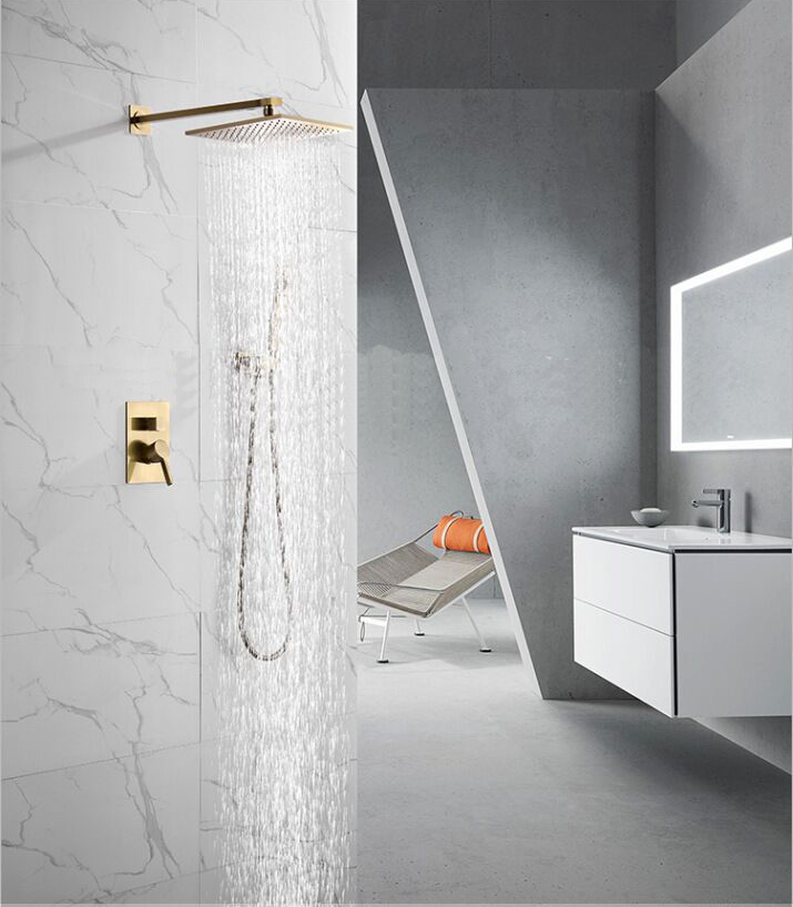 BathSelect Bavaria Brushed Gold Wall Mount Rainfall Shower Set
