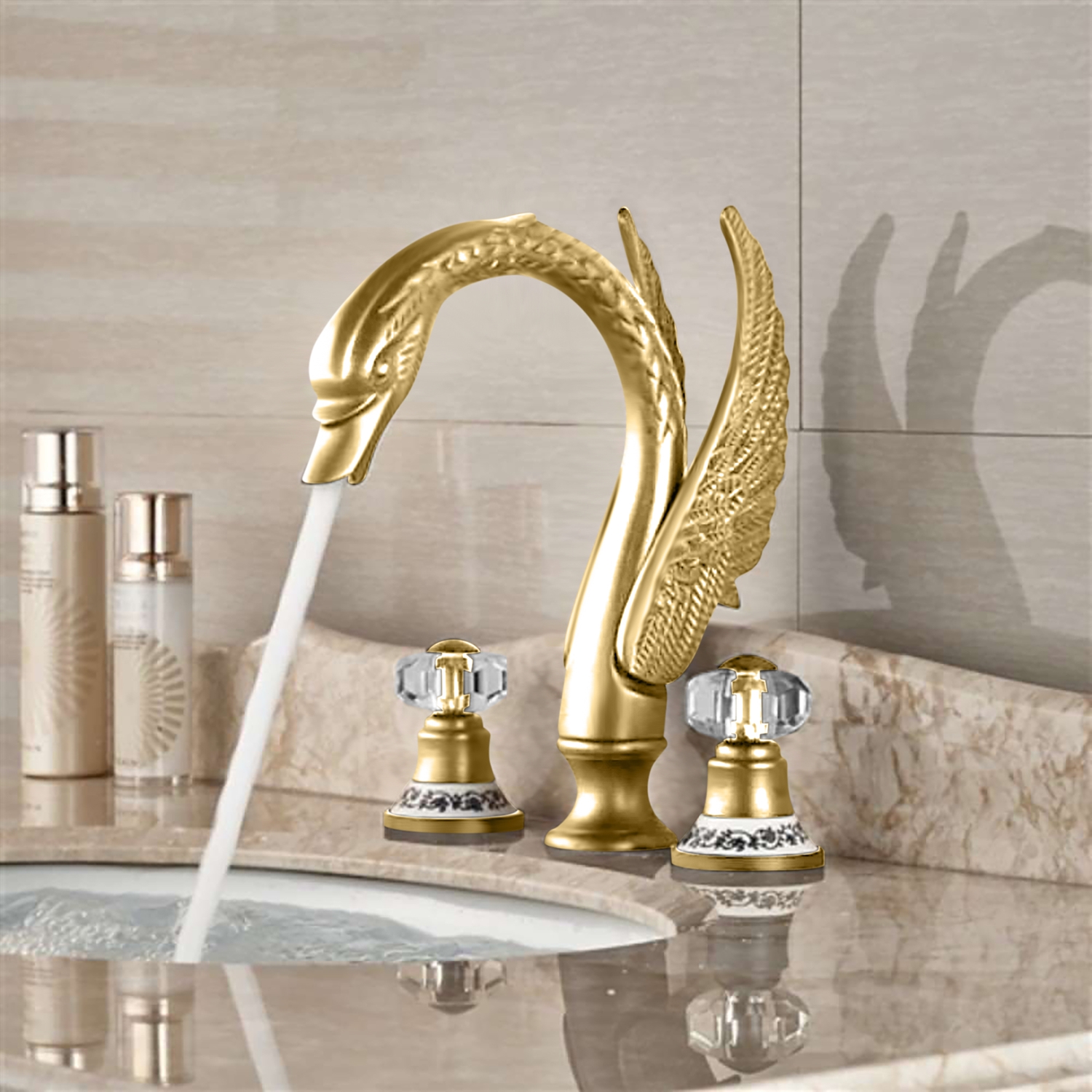 BathSelect Corian Flow Brushed Gold Deck Mounted Faucet