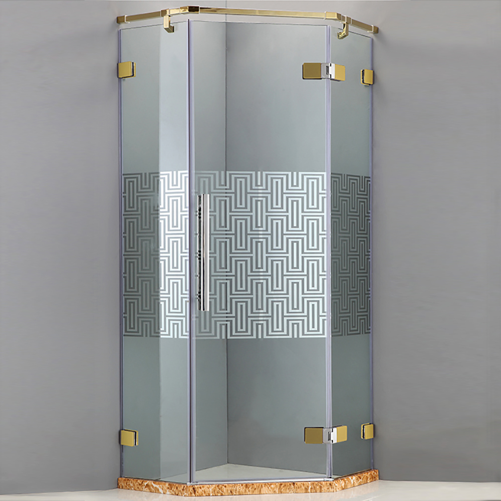 Designer Glass With Gold Finish Hinges Frame-less Adjustable Shower Enclosure