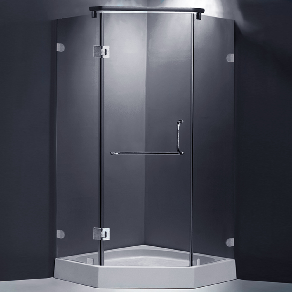 Frame-less Open Component Shower Enclosure With Hinges And Designer Handles