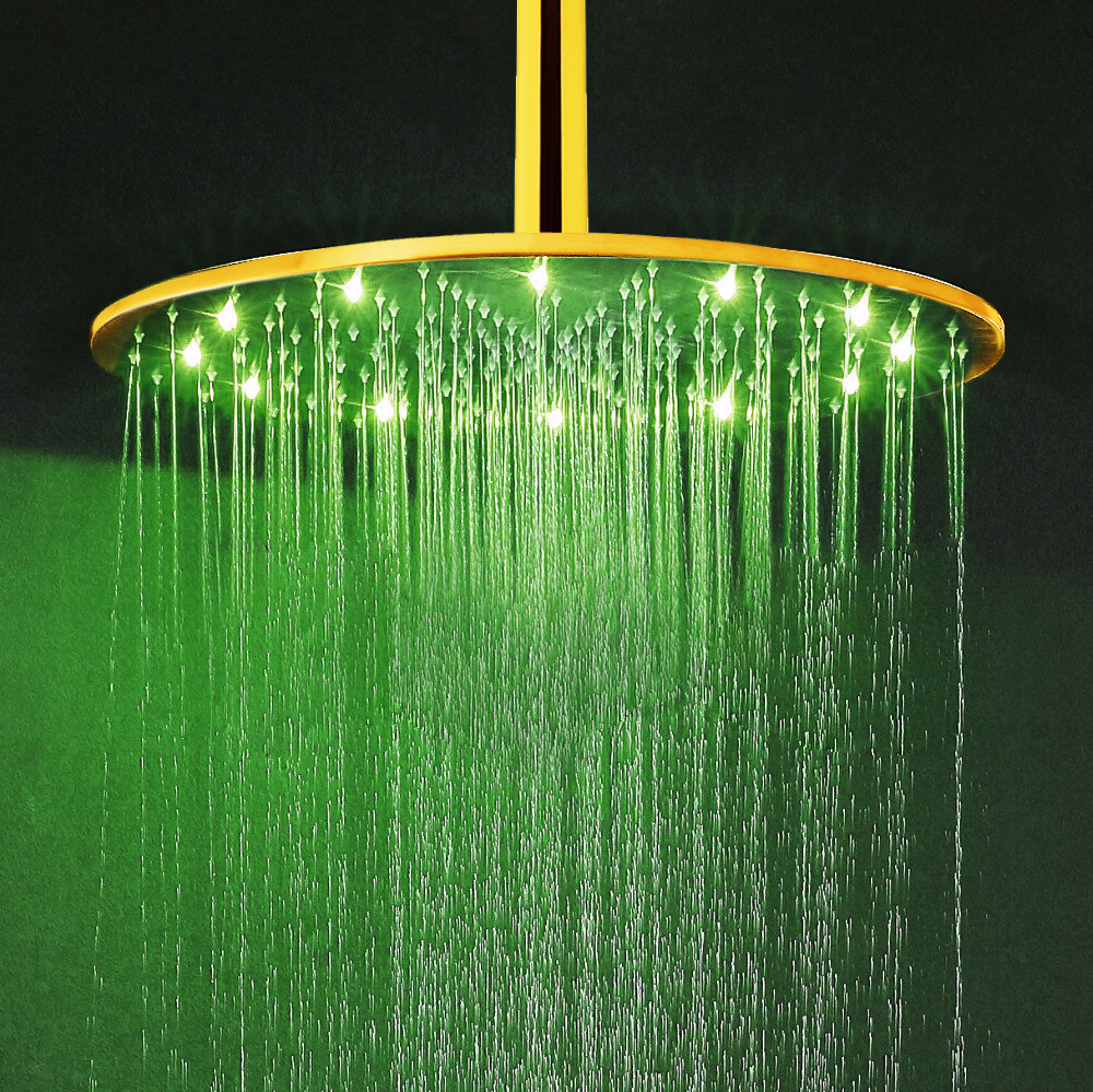 20" Gold Tone Round Color Changing LED Rain Shower Head