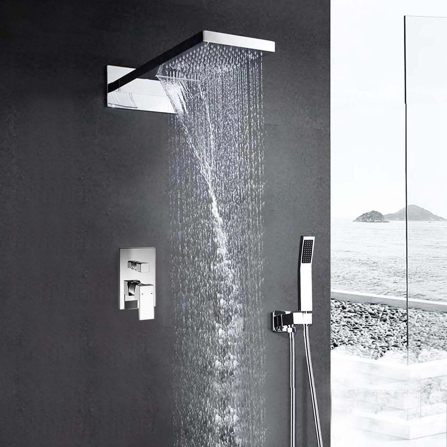 22" Lina Multifunctional Shower Head Mirror Chromed Polished 2 Way Rainfall Shower Set