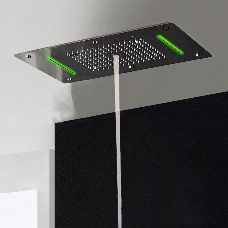 Lisbon Platinum Shower Set with 5 Functions Thermostatic Mixer with 700x380 LED Ceiling Shower Head