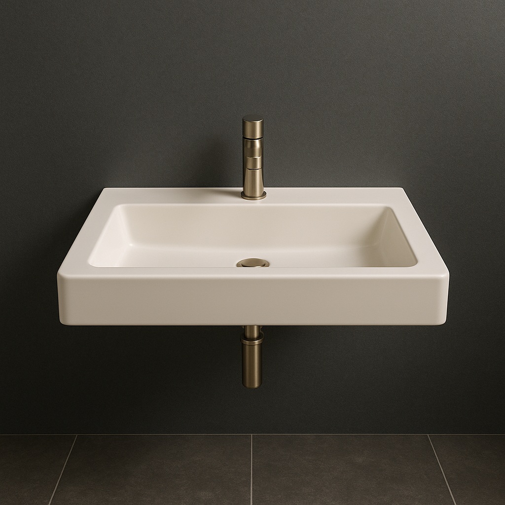BathSelect Modena rectangular wall-mounted stone sink in a project-ready setting