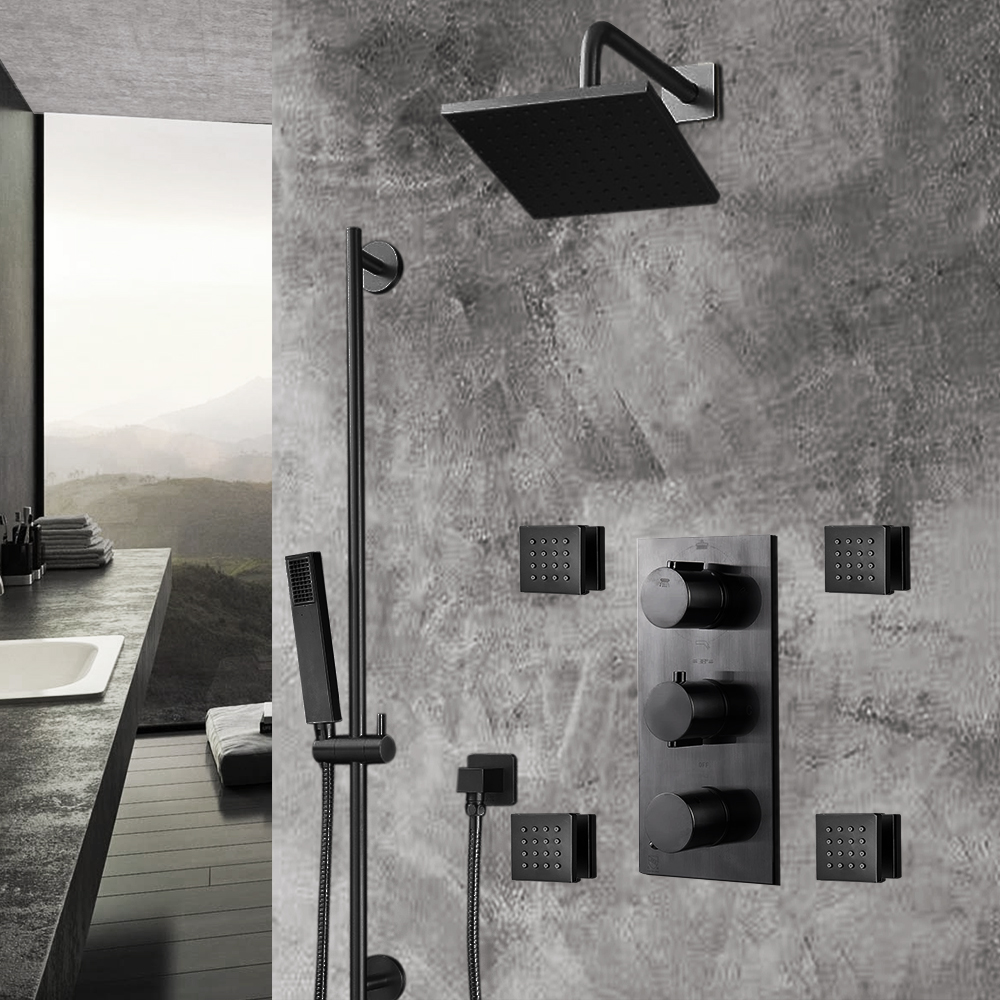 BathSelect Dark Oil Rubbed Bronze Square Rainfall Shower Set With Handheld Shower