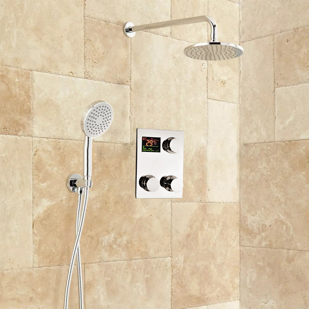 BathSelect Digital Round Rainfall Shower Set With Handheld Shower