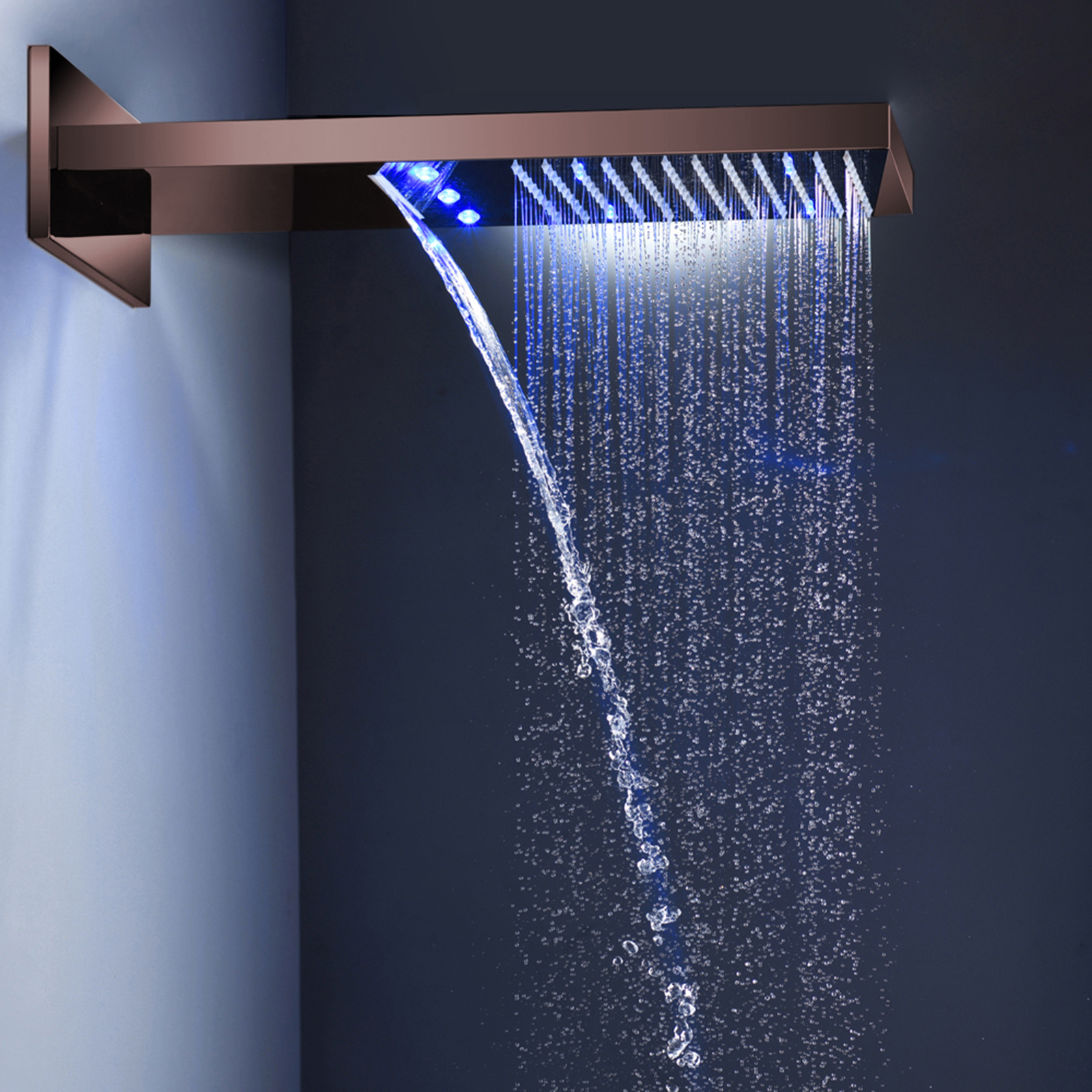 BathSelect LED Light Oil Rubbed Bronze Waterfall/Rainfall Shower Head