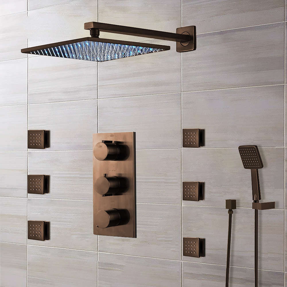 Featuring Oil Rubbed Bronze Sierra Multi Color Water Powered Led Shower  with Adjustable Body Jets and Mixer-Wall Mount Style