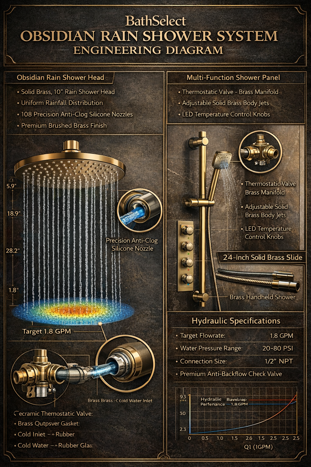 BathSelect Obsidian Rain Shower System Engineering Diagram