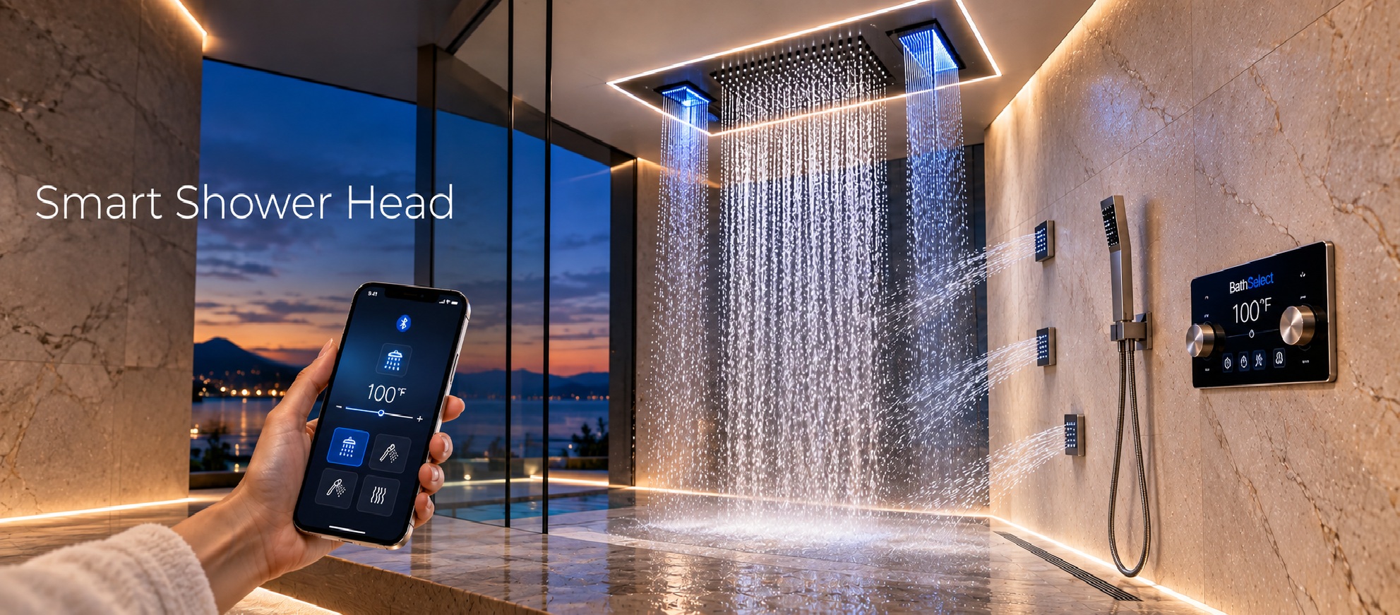 BathSelect smart shower head with digital control and multi-function shower system