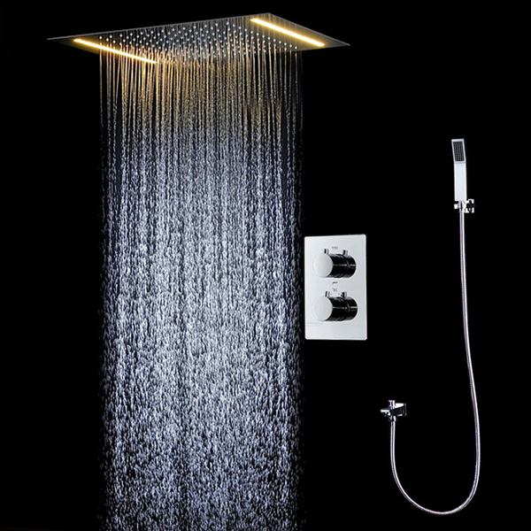BathSelect 15"*20" Large LED Recessed Showerhead with 2 Way Mixer & Handshower
