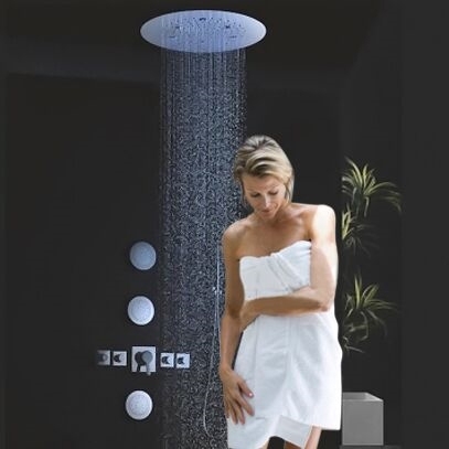 Billa Recessed Shower Head Shower System Color Changing Water Powered Led Shower with Adjustable Body Jets