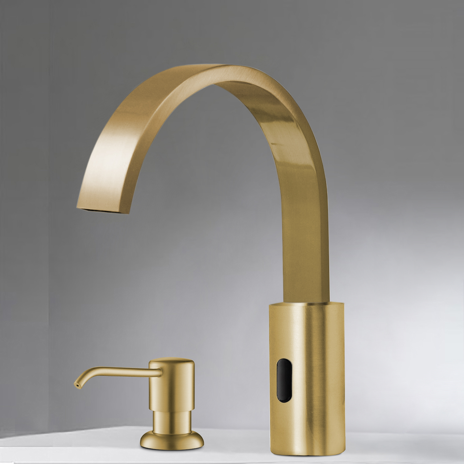 Bravat Brushed Gold Infrared Automatic Electronic Commercial Faucet With Manual Soap Dispenser