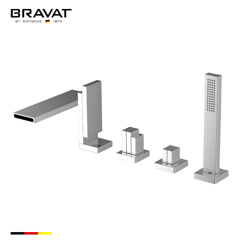 Bravat Chrome Finish Deck Mount Faucet With Hand Held Shower