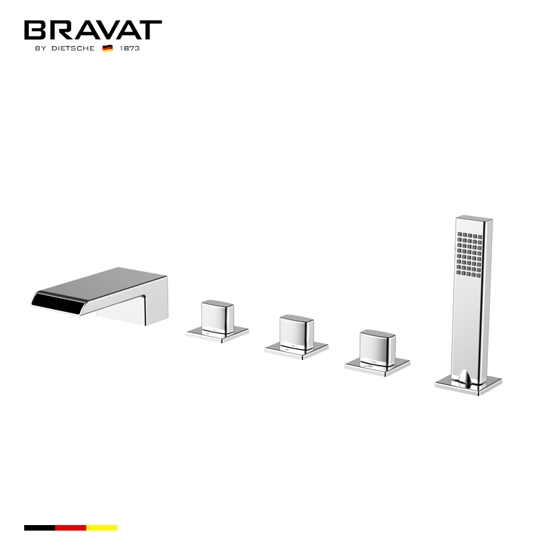 Bravat Ploished Chrome Finish Deck Mount Faucet With Hand Held Shower