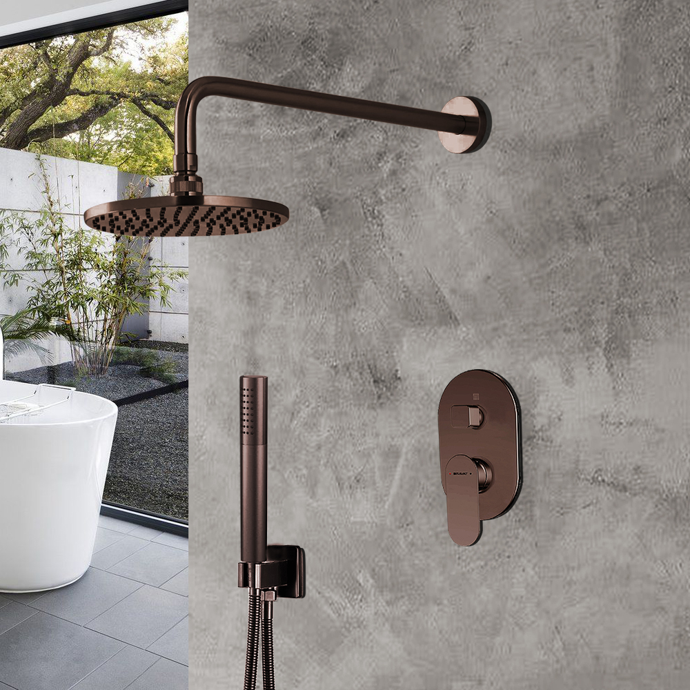 Bravat Wall Mounted Light Oil Rubbed Bronze Shower Set With Thermostatic Valve Mixer Concealed