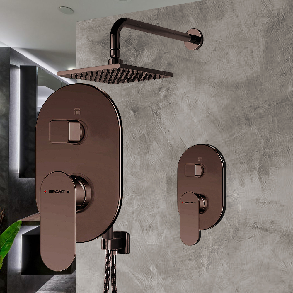 Bravat Wall Mounted Light Oil Rubbed Bronze Square Shower Set With Thermostatic Valve Mixer Concealed