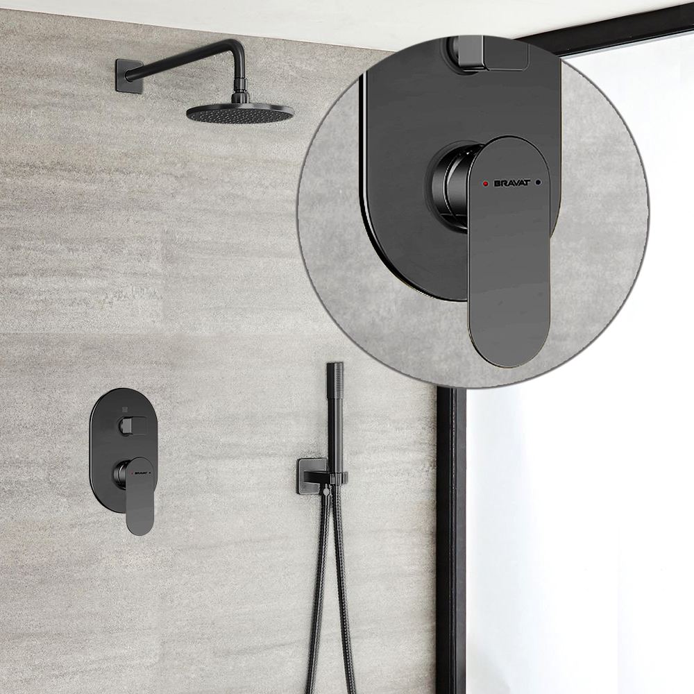 Bravat Wall Mount Dark Oil Rubbed Bronze Shower Set With Thermostatic Valve Mixer Concealed