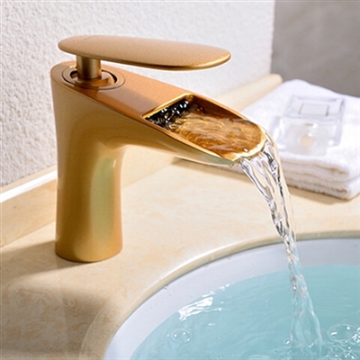 Brio Gold Bathroom Water Fall Faucet - Brass Material Single Lever Hot and Cold
