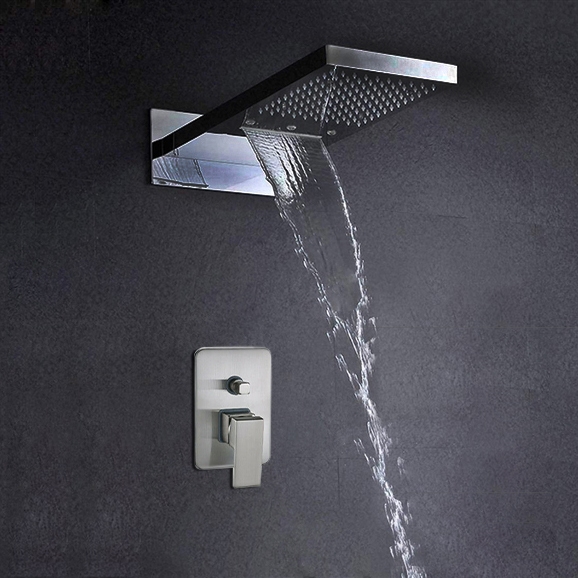 Brushed Nickel Bathroom Wall Mount Solid Brass Two Ways Shower Head