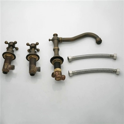 BathSelect Crimea Antique Brass Dual Handled Bathroom Sink Faucet