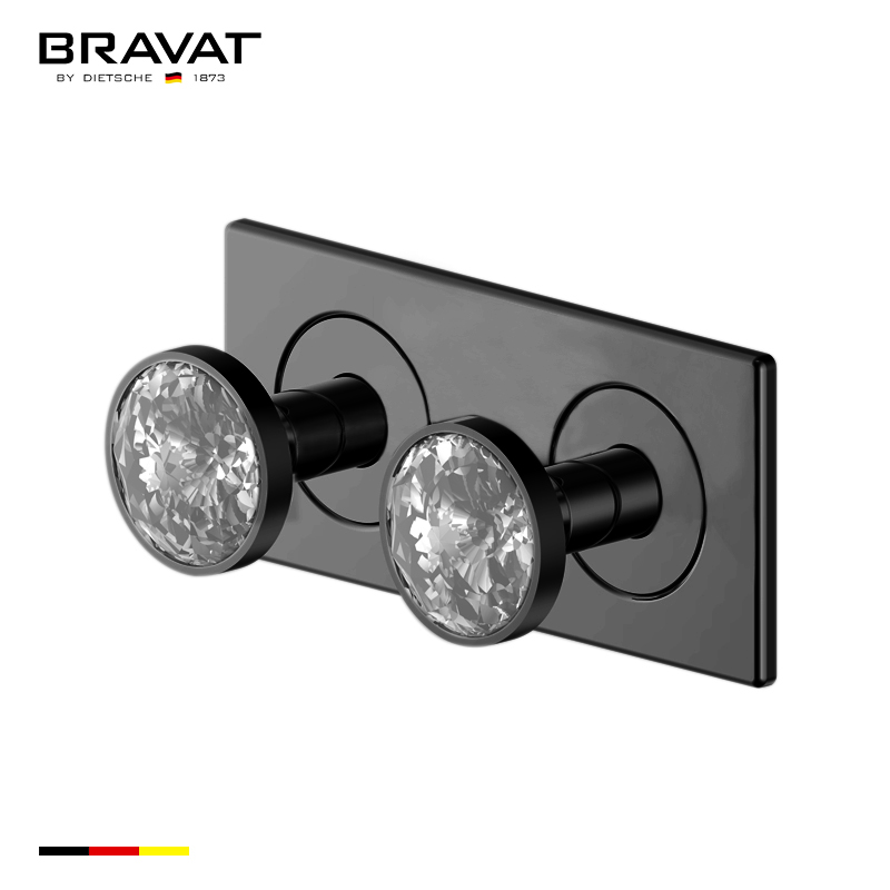 Bravat Wall Mount Two Crystal Handle Thermostatic Bathroom Shower Mixer In Dark Oil Rubbed Bronze Finish