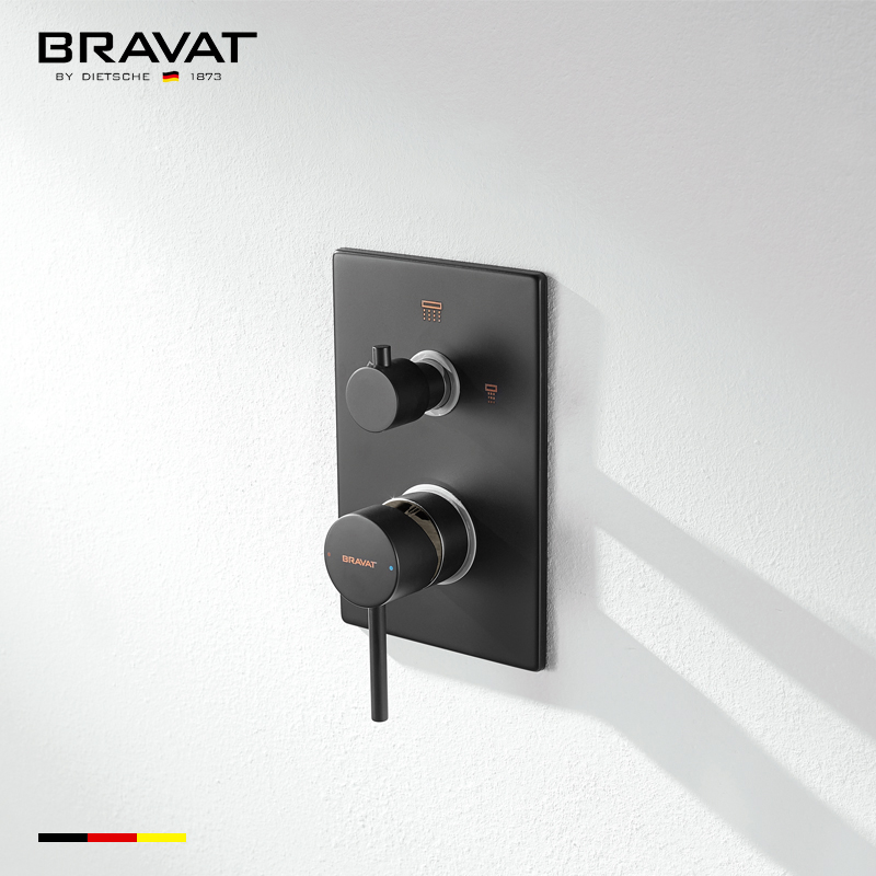 Bravat Wall Mount Dual Handle Thermostatic Shower Mixer In Dark Oil Rubbed Bronze Finish
