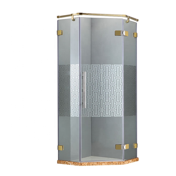 Designer Glass With Gold Finish Hinges Square Shaped Frame-less Adjustable Bath Shower Enclosure