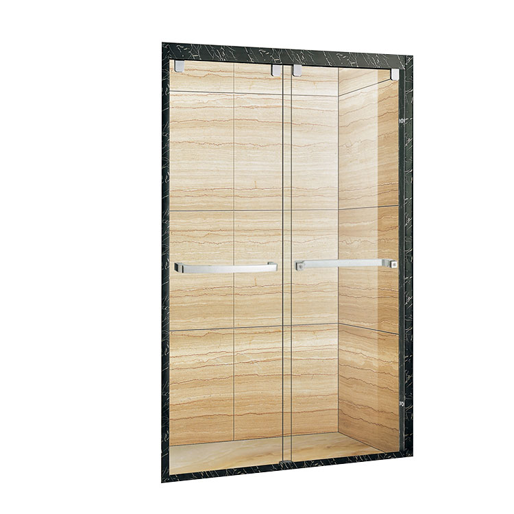 Double Door Aluminium Black Frame Sliding Shower Door With Horizontal Handle