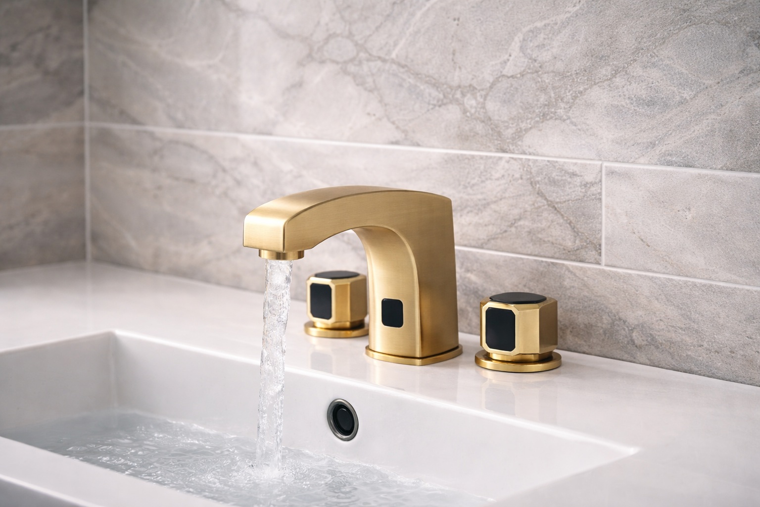 BathSelect commercial touchless sensor faucet in brushed gold finish