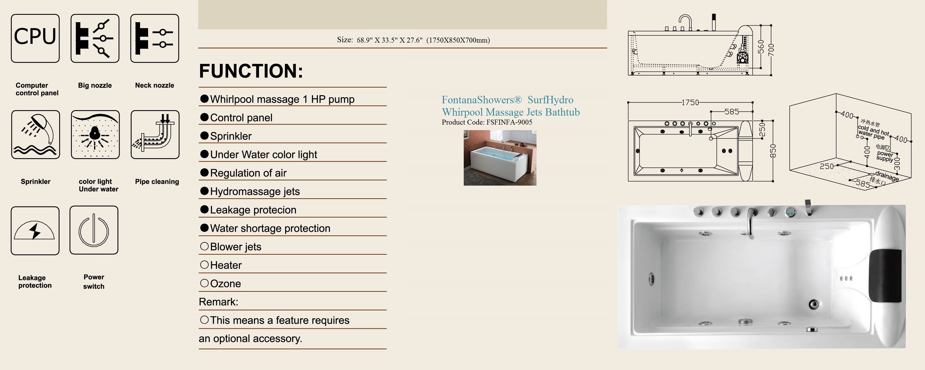  FontanaShowers Surf Hydromassage Bathtub