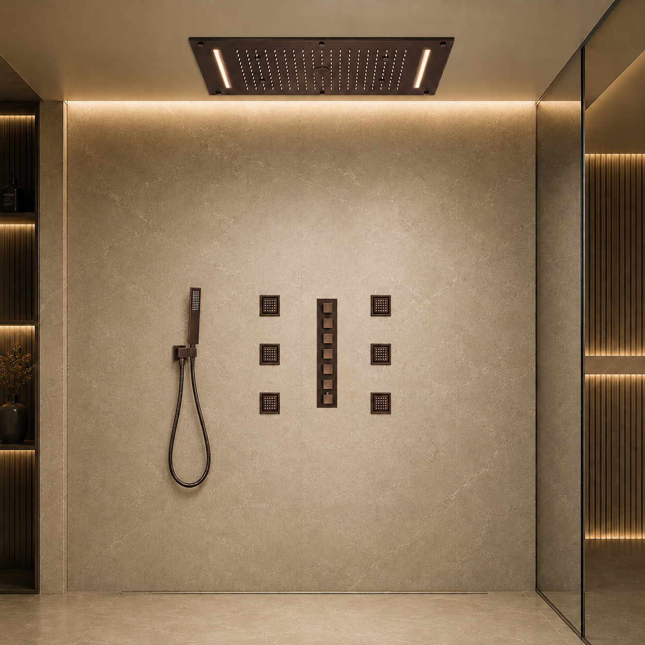 BathSelect Noirhalo Matte Black Round Ceiling Rain Shower With Digital Control And Handheld