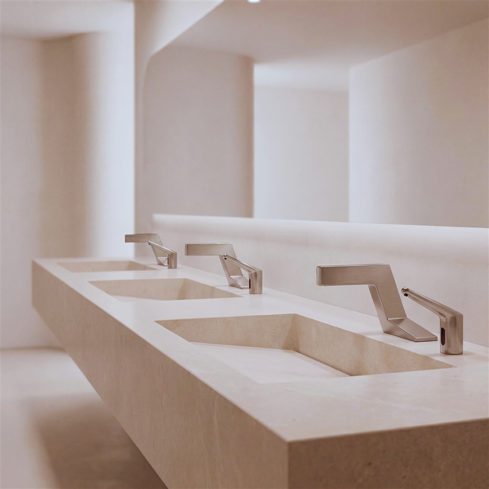 Coordinated restroom fixtures and finishes for shopping centers