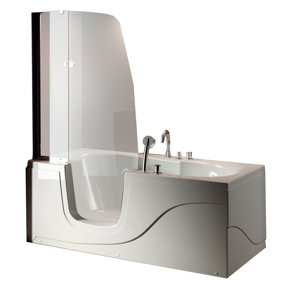 Frame-less Open Component Glass Cabin With Solid White Acrylic Walk-in Tub