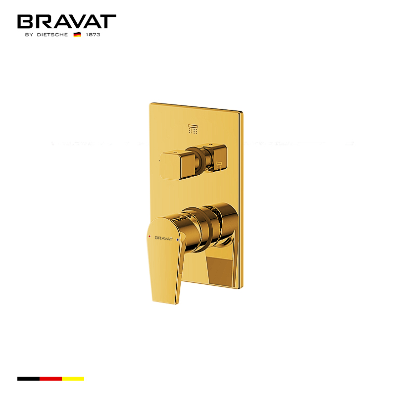 Bravat 2-Way Concealed Wall Mount Shower Valve Mixer In Gold Finish