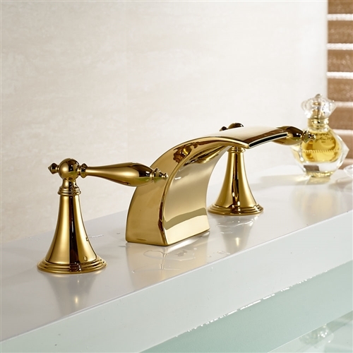 LED Colors Waterfall Spout Bathroom Sink Faucet Basin Mixer Tap Gold Finish