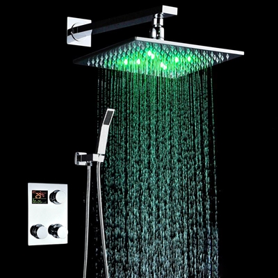 BathSelect Luna Thermostatic Digital Multi-Color LED Rain Shower Set