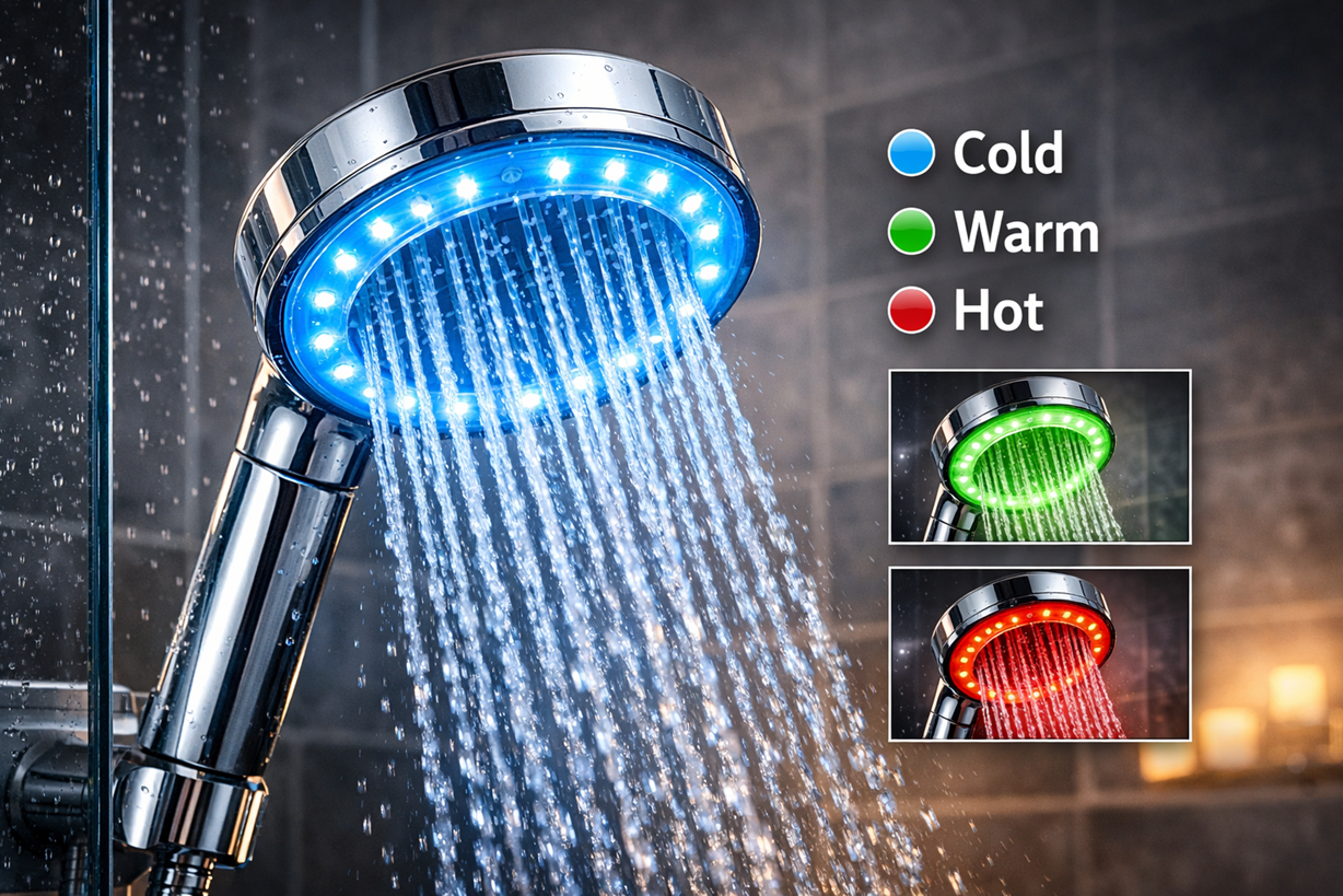 LED shower head with color displays